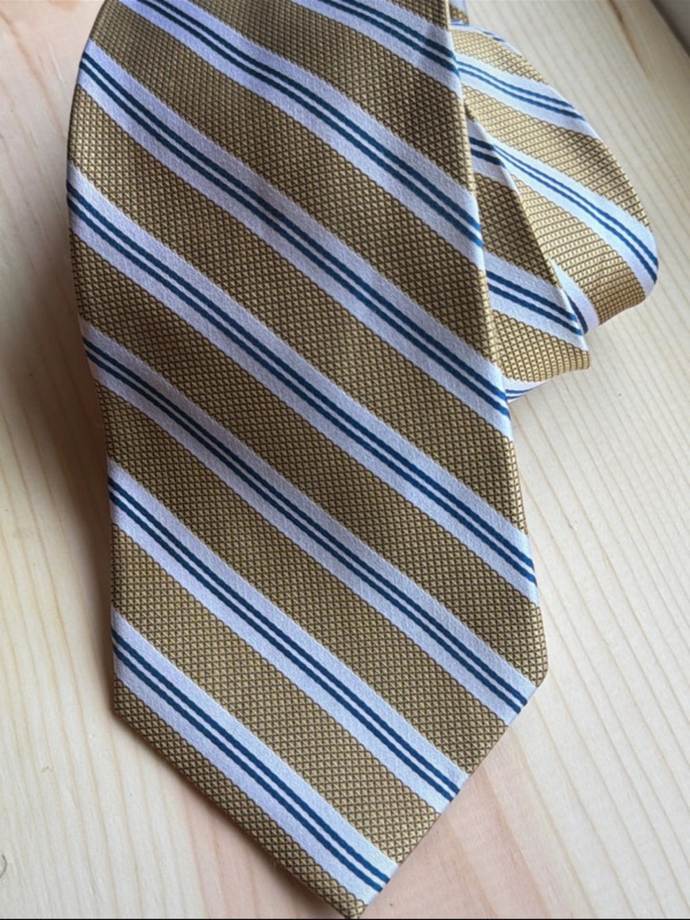 Jos. A. Bank Gold, Navy and White Striped Silk Tie